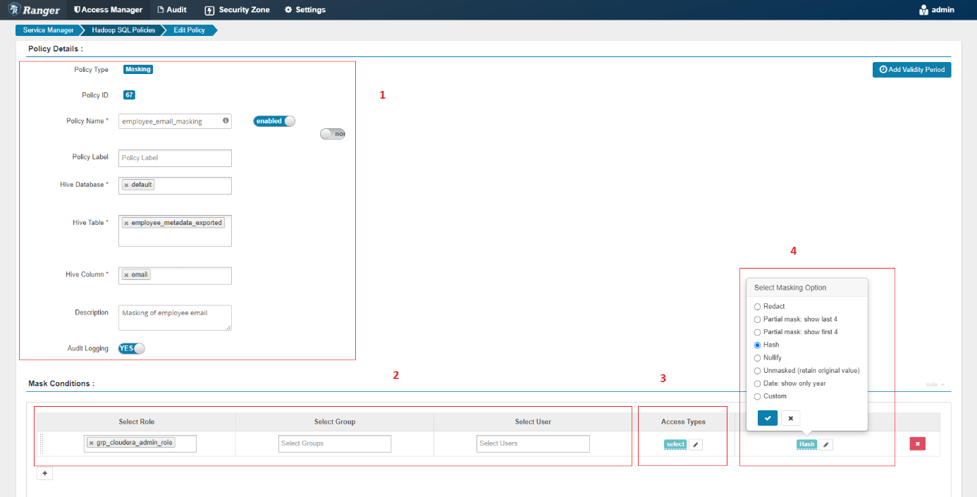 ajout de policy de data masking via Ranger