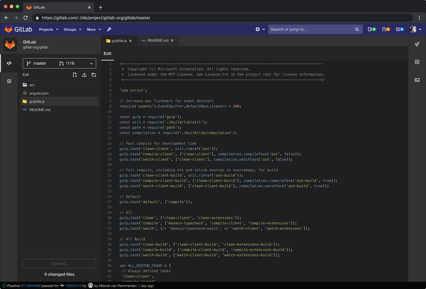 Dark theme web IDE gitlab