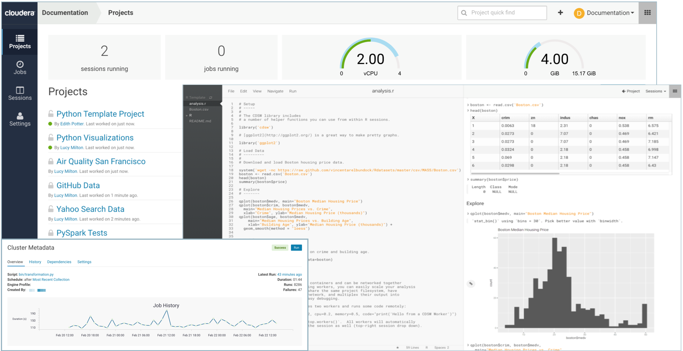 Interface web de l'offre Cloudera Data Plateform CML