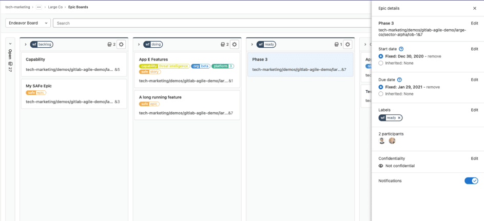 GitLab version 14.0 Epic Boards