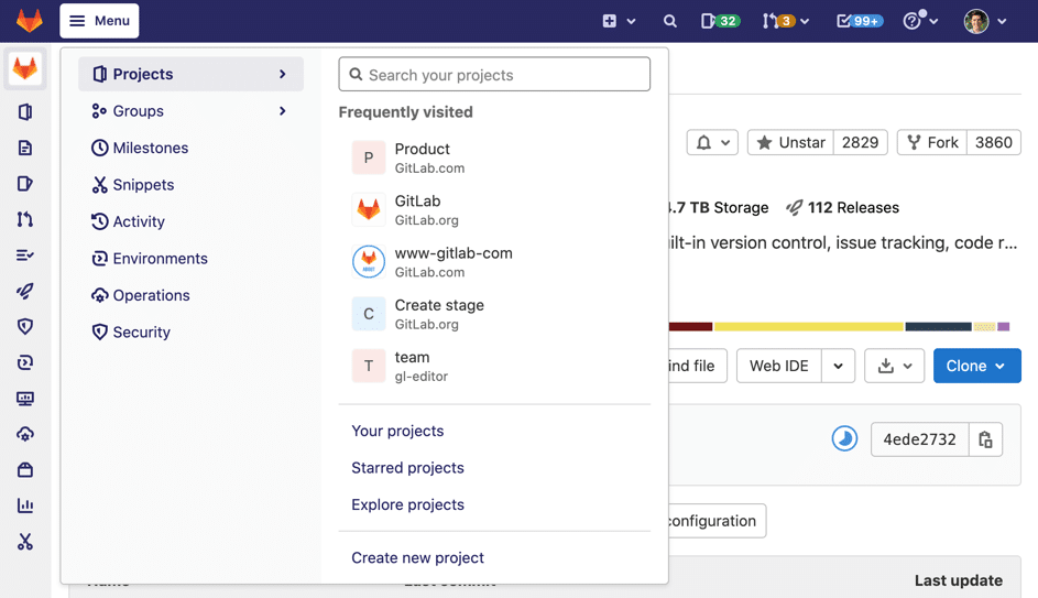 Gitlab version 14.0 modules de navigation